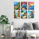 6 Pack DIY Paint by Number Kit for Adults - Mediterranean Coastal Scenery Oil Painting Set, 12x16 Inch Canvas (No Frame), 18 Vivid Acrylic Paints - Stress Relief Art Craft for Home Decor & Gifts TINY FUN