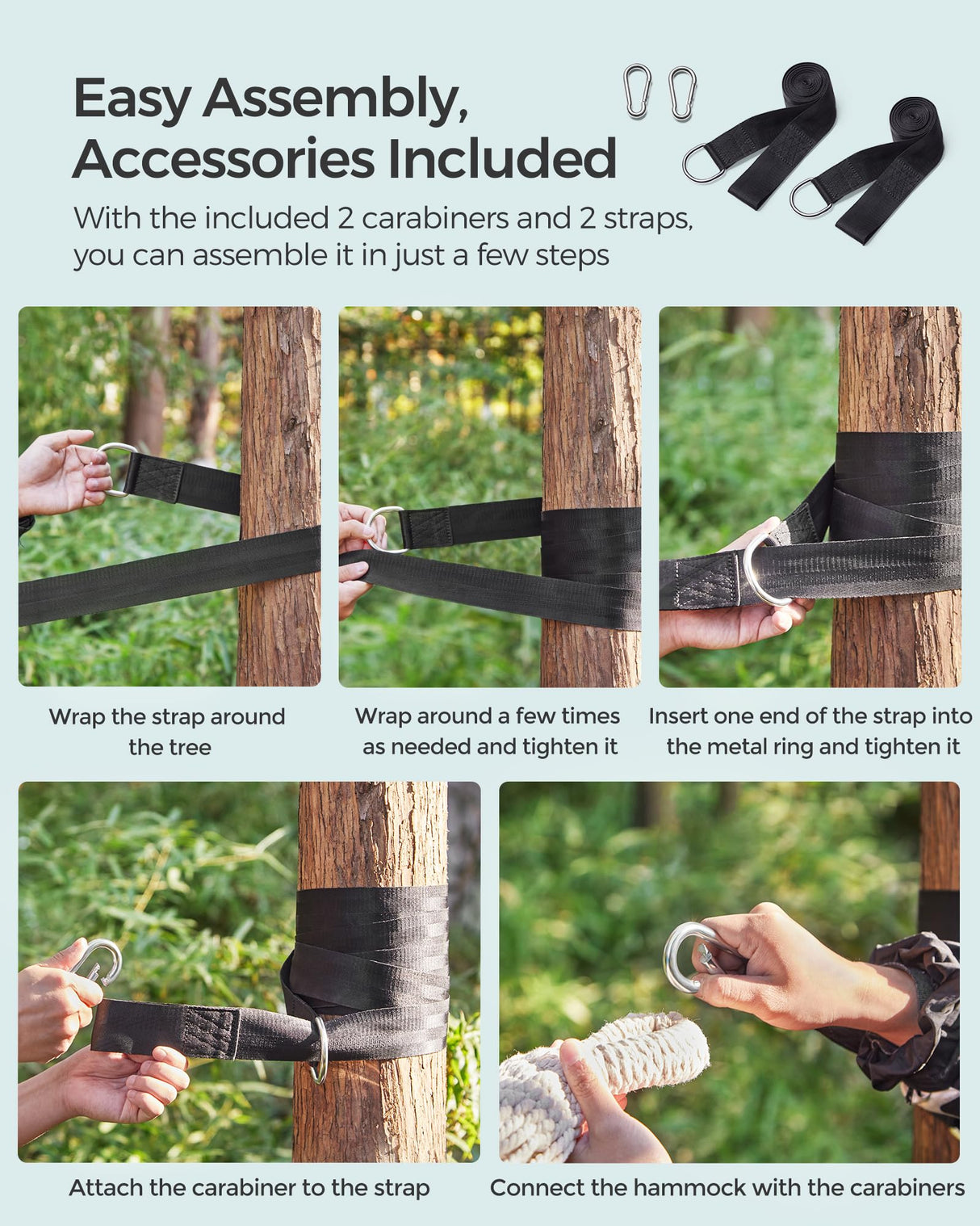 SONGMICS Double Hammock, 98.4 x 59.1 Inches, 660 lb Load Capacity, with Compression Bag, Mounting Straps, Carabiners, for Terrace, Balcony, Garden, Outdoor, Camping, Turquoise UGDC15BU SONGMICS