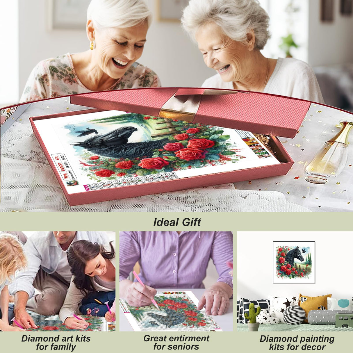 AMORARS Horse Diamond Painting Kit for Adults, 5D Flower Diamond Art for Beginners - DIY Full Diamond Dot Gem Art Painting, Suitable Gifts and Home Wall Decoration Crafts, 12x12Inch AMORARS