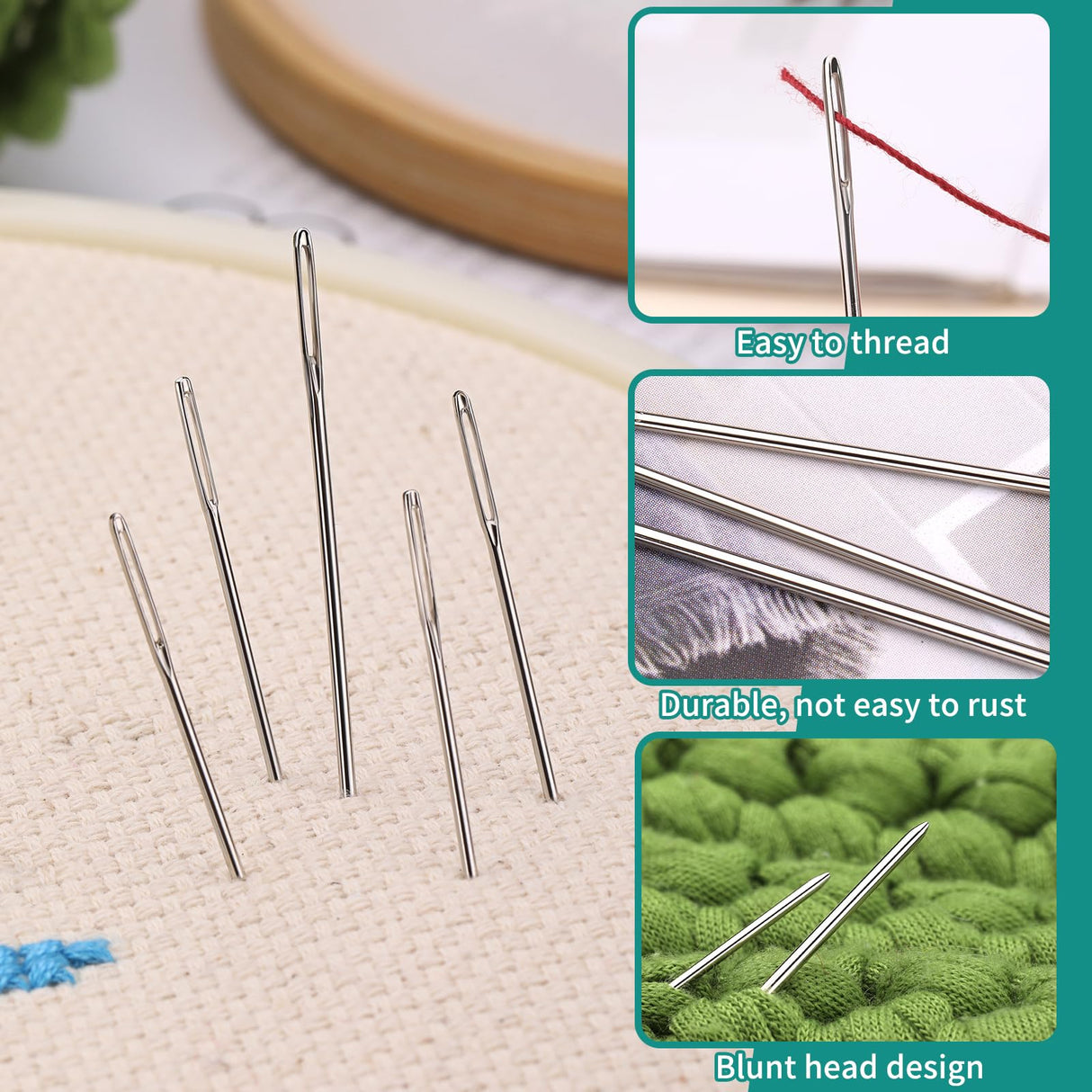 Bupete Large Eye Blunt Needles, 5 Sizes Sewing Needles, Metal Yarn Needles, Embroidery Needles for Hand Sewing for Knitting Sewing Crochet Bupete