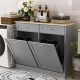 Spurgehom Double Tilt Out Trash Cabinet Kitchen Island,Laundry Hamper Pull Out Trash Can Cabinet 2X13 Gallon Freestanding Pet Proof Trash Can Garbage Can Holder for Living Room Dining Room,Grey Spurgehom