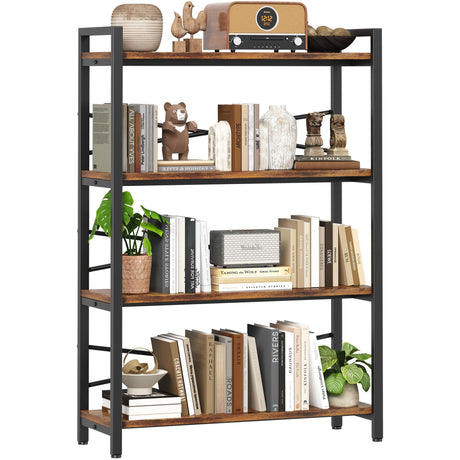 4 Tier Bookshelf 31.49" Width, Tall Book Shelf Storage and Organization, Wooden and Metal Industrial Bookcase, Large Book Shelves for Home Living Room Bedroom Office Storage(Vintage) Homeiju