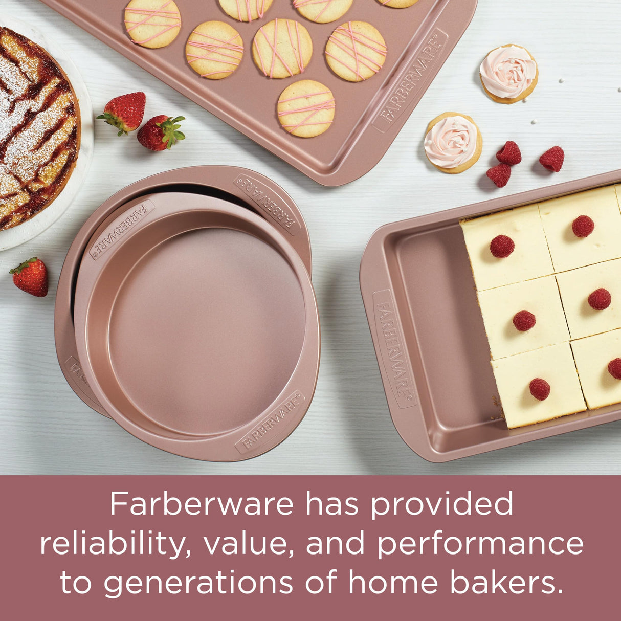 Farberware 47776 Nonstick Bakeware, Nonstick Muffin Pan / Cupcake Pan - 12 Cup, Rose Gold Red Farberware
