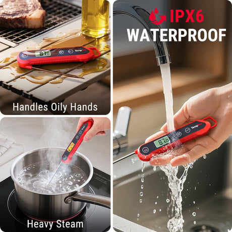 TempPro 3-Sec Instant Read Meat Thermometer Digital, ±0.9°F Accuracy, Waterproof & Backlight Food Thermometer for Cooking, Oil Fry Candy Meat Probe for Kitchen, BBQ, Oven, Grill, Smoker with Magnet TempPro