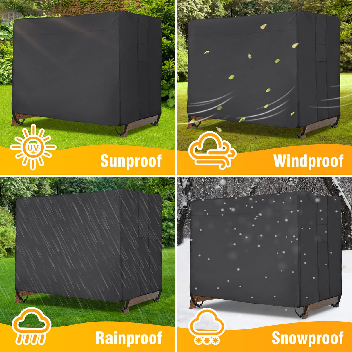 Velway Outdoor Swing Cover 3 Triple Seater Waterproof Patio Hammock Cover 87x49x70 All Weather Windproof Glider Chair Cover for Garden Furniture, Black Velway