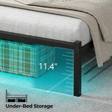 CollaredEagle Twin Size Bed Frame with Headboard, Metal Platform Bed Frame with LED, Charging Station, No Box Spring Needed, Easy Assembly, Noise Free, Black CollaredEagle