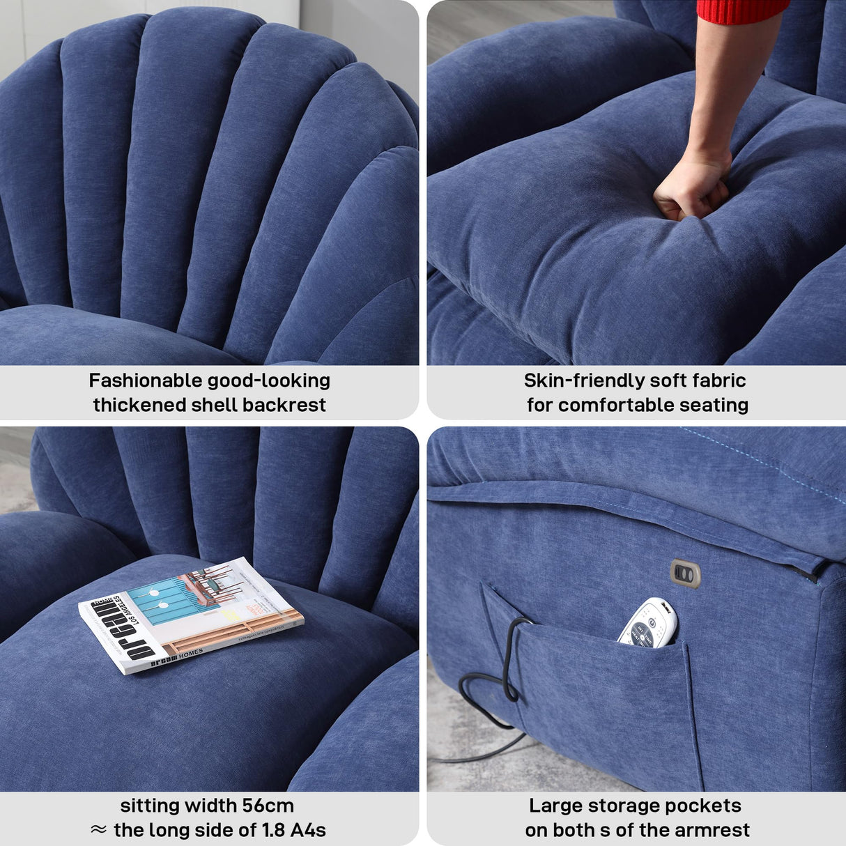 HOMYEDAMIC Power Recliner Chair Rocker Swivel, Comfortable Soft Fabric Shell Shape with Storage 360 Swivel Electric Big Tall Single Reclining Sofa for Adults Living Room Bedroom (ET-Blue) HOMYEDAMIC