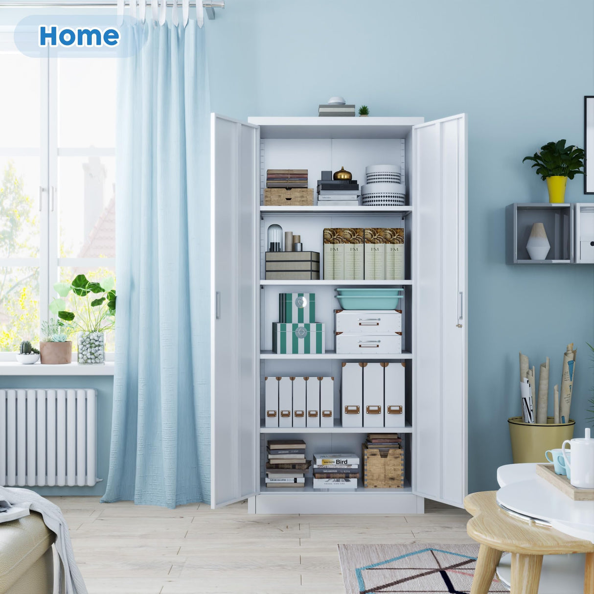 winbingon 71" Locking File Cabinet, Metal Storage Cabinet with 2 Doors and 4 Adjustable Shelves for Office, Home, Garage, Gym, School (White), Requires Installation winbingon