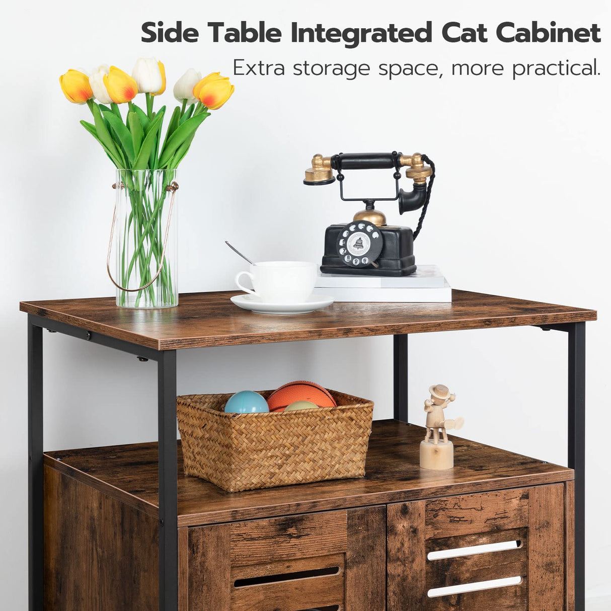 HOOBRO Cat Litter Box Enclosure, Louvered Hidden Cat Litter Box, Enclosed Cat Litter Box Furniture with Extra Storage Space, Side Table, Nightstand, Multifunctional, Rustic Brown BF66MW01 HOOBRO