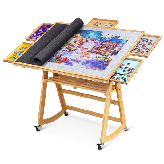 Lavievert 1500 Piece Tilting Puzzle Table with 5 Colored Drawers & Cover, Adjustable Wooden Puzzle Board with Storage for Adults, Portable Jigsaw Puzzle Table with Legs, 4 Wheels & Non-Slip T - WoodArtSupply