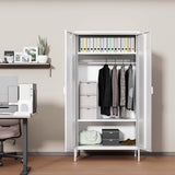 Ustamio White Metal Wardrobe Cabinet with Hanging Rod, Metal Armoire Wardrobe Closet with Doors for Bedroom, Office, Laundry Room and Changing Room, Metal Locker Cabinet Ustamio