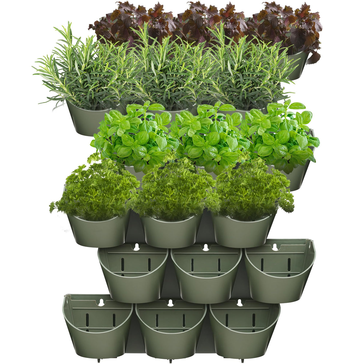 Worth Garden Upgraded 6 Sets (18 Pockets) Self Watering Stackable Vertical Planters - Wall Mounted Plastic Plant Grow Pots for Strawberries Flowers Herbs - Indoor Outdoor Green Wall Decoration (Green) Worth