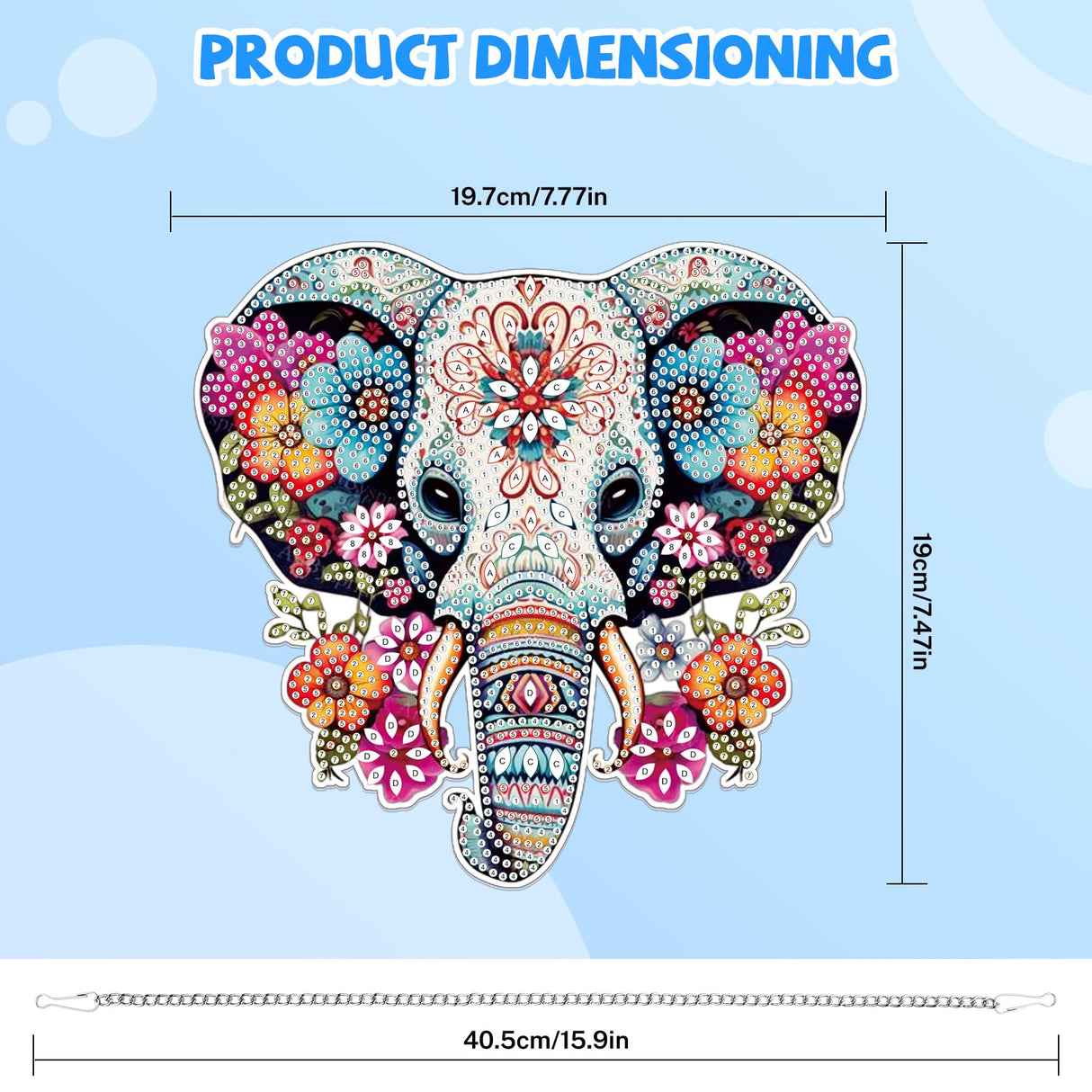 Bowetile Elephant Diamond Art Hanging Kits for Adults Kids, 5D Special Shape Diamond Painting Flowers Pendant Kits, Animal Gem Art Suncatchers Painting Ornament for Home Garden Wall Decor Bowetile