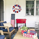 4th/Fourth of July Decorations Welcome Wreath for Front Door - Wooden Red White and Blue Star Sign, Patriotic Memorial Day Porch Home Wall Outside Decor 80UncleKimby