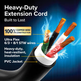 Camco Power Grip 30-Ft 50 Amp RV Extension Cord - Rated for 125/250 V/12,500 W - Features Copper 6/3 + 8/1-Gauge Wires for Superior Conductivity & Coated w/Heat-Resilient PVC (55195) Camco