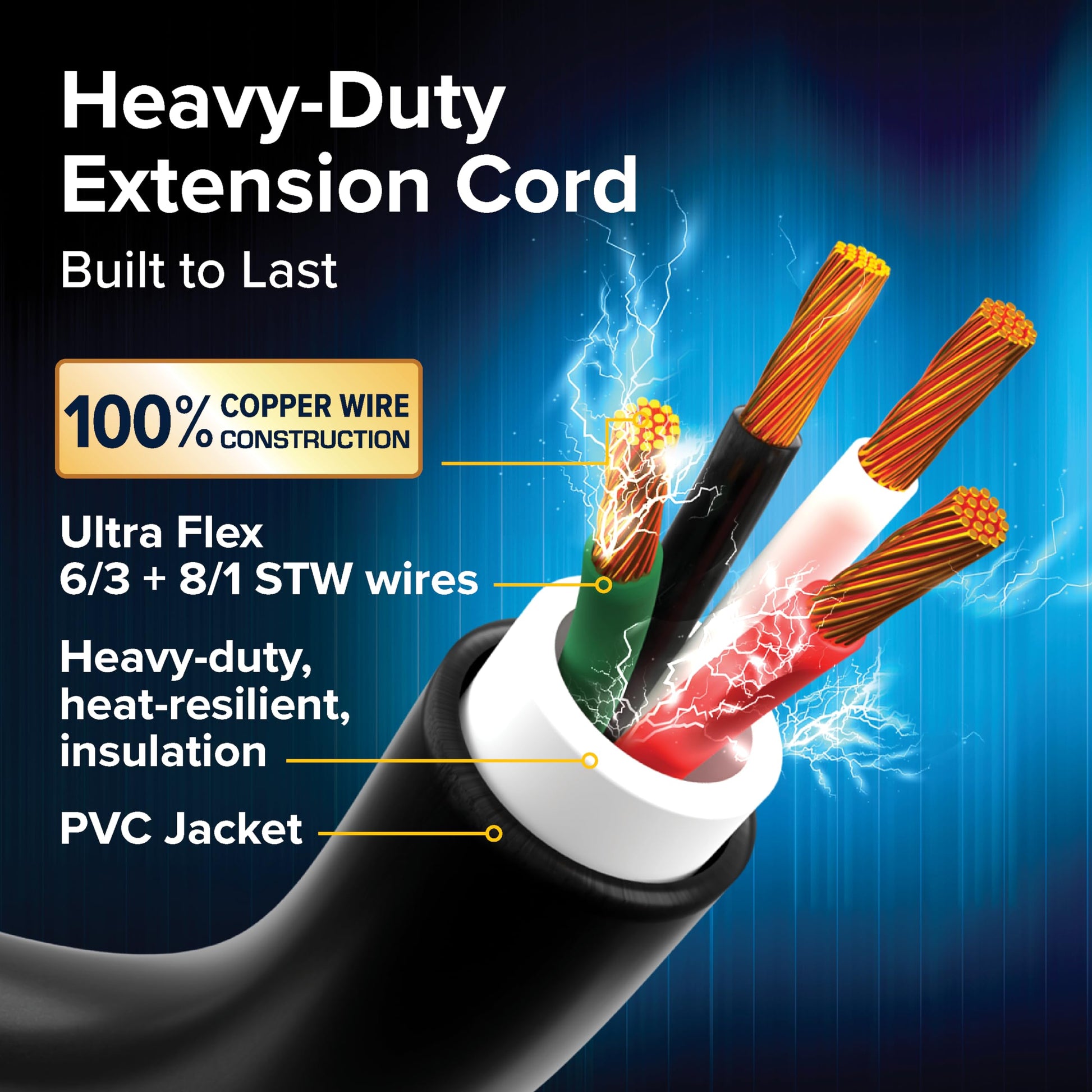 Camco Power Grip 30-Ft 50 Amp RV Extension Cord - Rated for 125/250 V/12,500 W - Features Copper 6/3 + 8/1-Gauge Wires for Superior Conductivity & Coated w/Heat-Resilient PVC (55195) - WoodArtSupply