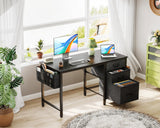 Casaottima 40" Small Computer Home Office Desk for Bedroom with Fabric Drawers & File Cabinet, Cloth Storage Bag and Hook, Writing Study Work Table for Small Space, Black Casaottima