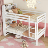 KEIKI Twin Over Twin Wooden Bunk Bed with Shelves, Ladder & Guardrails, Convertible Design for Boys, Girls, or Teens, No Box Spring Needed, White KEIKI