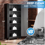 Greenvelly Metal Storage Cabinet with Wheels, 73” Black Metal Rolling Garage Cabinet with 2 Door and Adjustable Shelves,Locking Storage Cabinets for Garage Home Office Utility Room Greenvelly