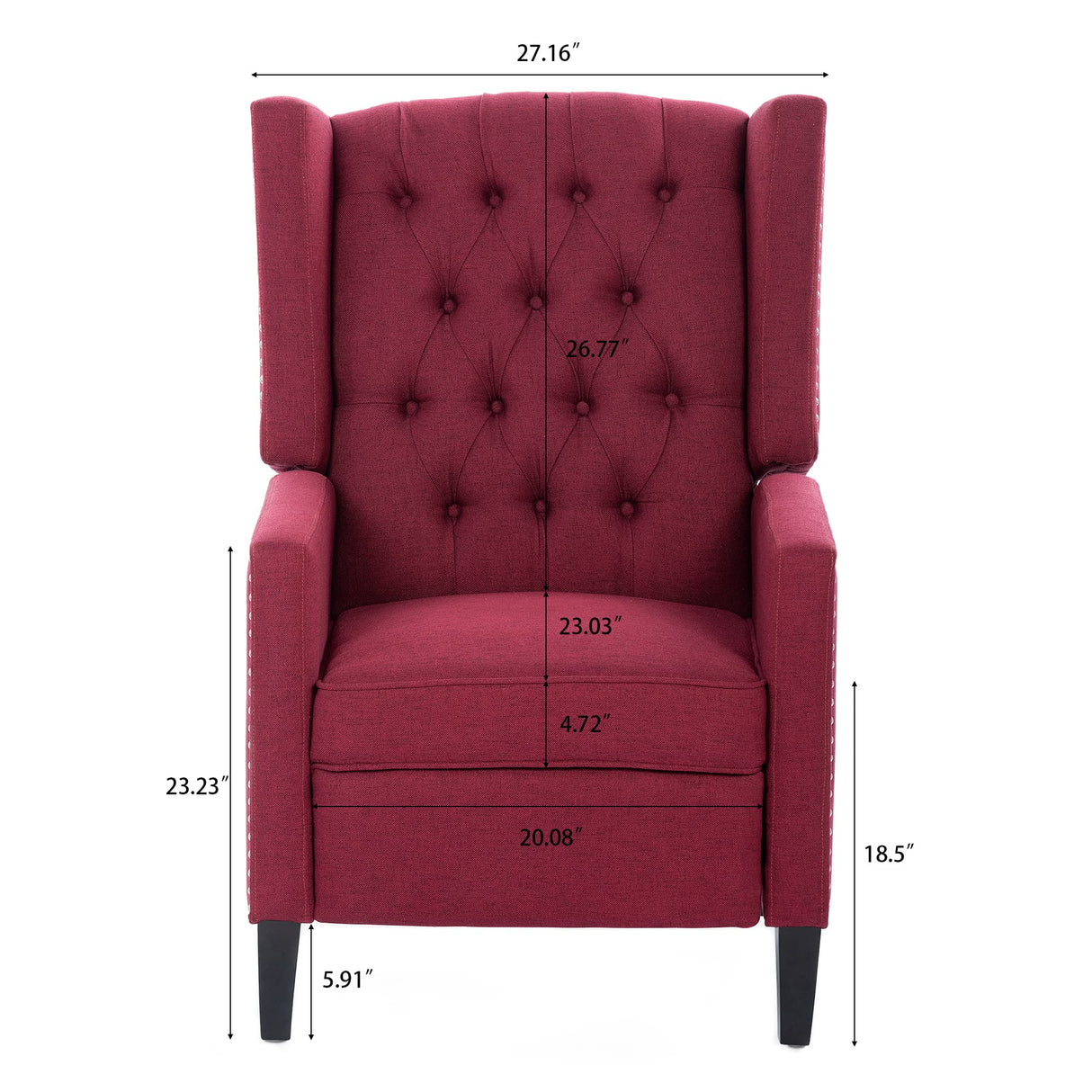 Bellemave Wingback Recliner Chair, Traditional with Modern Elements, Red, Wood, Manual Pushback, Living Room, Office, Bedroom Bellemave