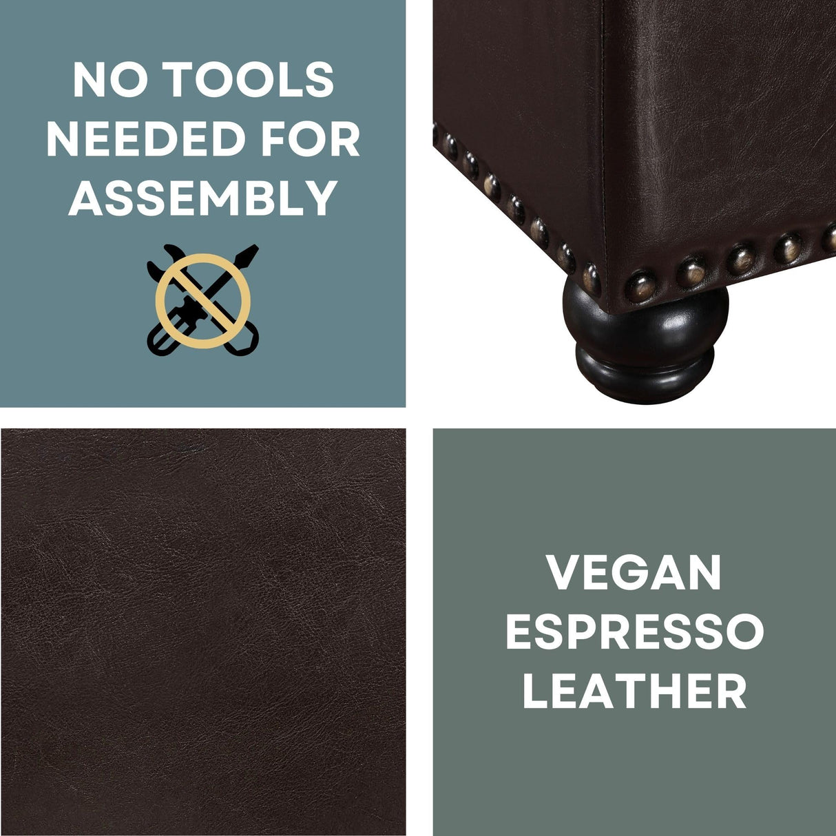 Convenience Concepts Designs4Comfort 5th Avenue Storage Ottoman 24" Contemporary Foot Stool and Seat with Hinged Lid for Living, Dining Room, Office, Den, Dark Espresso Convenience Concepts