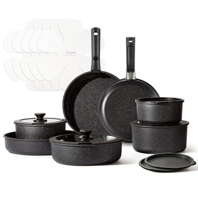CAROTE 21pcs Pots and Pan Set Non Stick, Nonstick Induction Cookware, Detachable Handle Cookware Set, Dishwasher Safe, Removable Handle, RV Oven Safe Cookware, Midnight Black