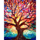 xackcme Tree Paint by Numbers for Adults - Stained Glass Paint by Number on Canvas Without Frame, DIY Trees Oil Painting for Gift Home Wall Decor (16x20 inch) xackcme