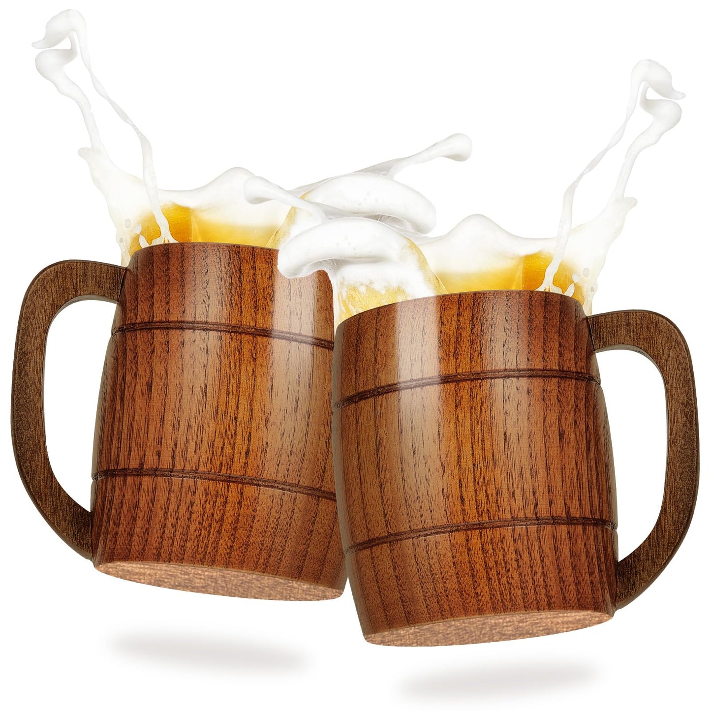 2 Pieces 17 oz Wooden Beer Mugs Wood Drinking Cup Wood Beer Stein Tankard Mug Tea Cup Barrel Mug Craft Tankard Wooden Drinkware with Handle for Tea Water Milk Men Women Coffee Travel Outdoor - WoodArtSupply