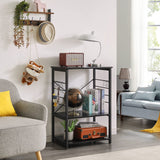 YMYNY Standing Baker's Racks, 3-Tier Microwave Oven Stand with Metal Frame and 6 Hooks, Coffee Bar Table, Storage Shelf Rack for Kitchen and Living Room, Panel Adjustable, Black, UHTMJ022B YMYNY