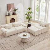 MAXMXX 117”L Shaped Modern Sofa Modular Sectional Cloud Couch with Ottoman,Oversized Boneless Sofa,3+1 Seater Chenille Deep-Seat Sofa with 3 Pillows,Suitable for Living Room or Bedroom(White) MAXMXX