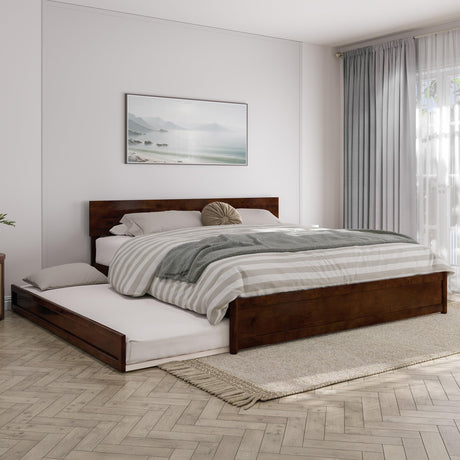 AFI, Wesley King Platform Bed with Panel Footboard & Twin XL Trundle, Walnut AFI