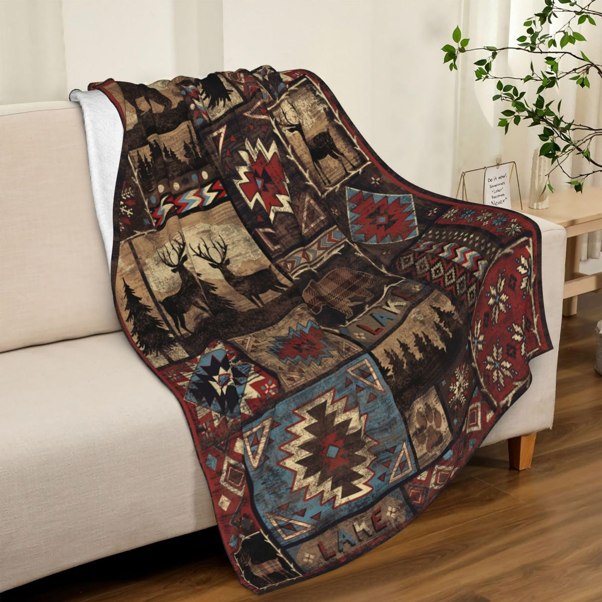 Blanket Cabin Rustic Bear Deer Throw Blanket Lodge Moose Soft Warm Velvet Blanket Lightweight Bed Blanket Farmhouse Home Decor Fleece Blanket Sofa Blanket Luxurious Gift for Men Women KAPLIPE