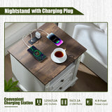 BLANKSPACE Nightstand with Charging Station, Farmhouse End Side Table, Smart LED Night Stand,Bedside Cabinet for Bedroom, Living Room (Antique White) BLANKSPACE