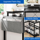 ElectraSpeedy 49" L Shaped Desk with Power Outlet & LED Lights, Reversible Corner Computer Desk with Storage Shelves & Monitor Stand, Home Office Desk for Gaming Writing Study (Black) ElectraSpeedy