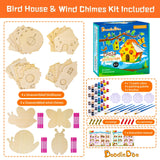 DoodleDoo 8 Pack Bird House & Wind Chime Kits, Buildable Birdhouse DIY Crafts for Kids Ages 4-8 8-12, for Children Boy Girl to Build, 3+ Summer Arts and Craft DoodleDoo