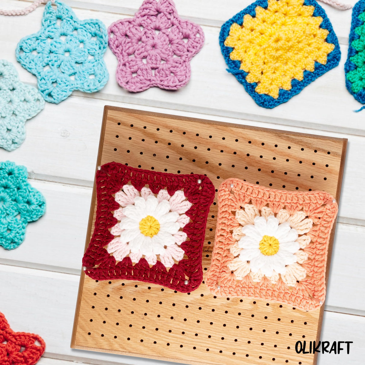 Olikraft 9.5" Crochet Blocking Board with Pegs 50 Pins - Granny Square Blocking Boards for Crochet Projects - Yarn Supplies Tools and Accessories and Gadgets Olikraft
