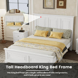 Duxelifin King Size Platform Beds for Bedroom, Tall Headboard King Bed Frame with Footboard, Pinewood Antique Bed Frame, Farmhouse Style, Noise-Free, No Box Spring Needed, White Duxelifin