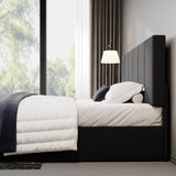 Allewie King Size Dutch Velvet Upholstered Platform Bed Frame/Vertical Channel Tufted Adjustable Headboard/Low Profile Bed Frame/No Box Spring Needed/Easy Assembly/Black Allewie