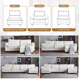 VINGLI 122" Cloud Double-Layer Deep Convertible Sectional Sofa, Comfy L-Shape 3-Seat Couches for Living Room, Modern Couch with Movable Ottoman for Small Space, White/Cream Chenille VINGLI