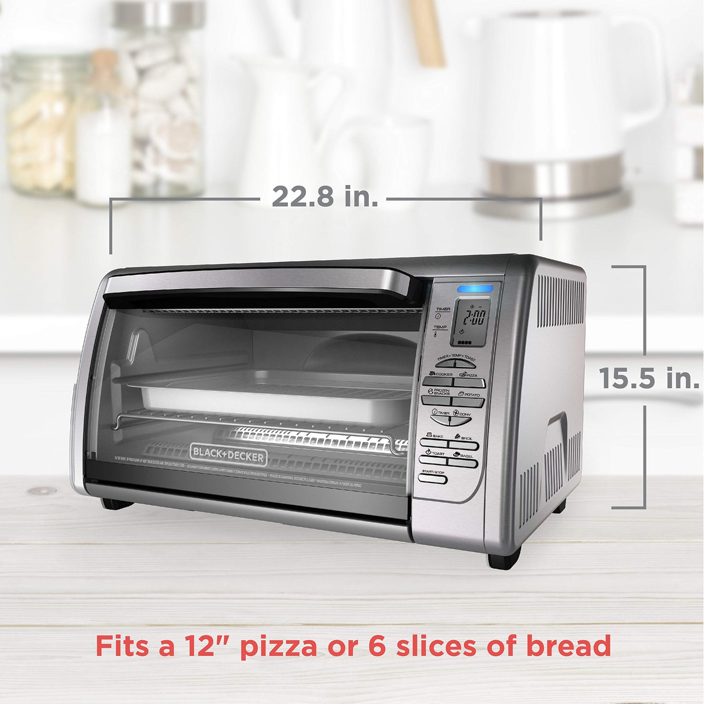 Black+Decker Countertop Convection Toaster Oven, 8 One-touch Cooking Functions, Stainless Steel