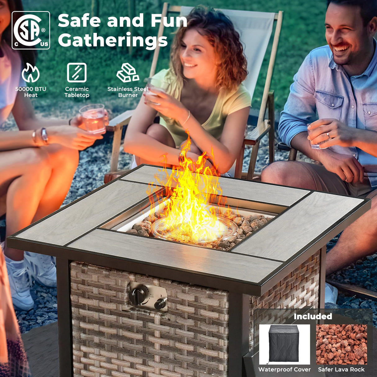 ovios 10 Pieces Patio Furniture Set, Outdoor Sectional Sofa with Swivel Rocking Chairs, Fire Pit Table, Wide Arms and Deep Seat, Modular Wicker Rattan Conversation Set, Dark Grey ovios