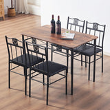VECELO Kitchen Dining Room Table Sets for 4, 5 Piece Metal and Wood Rectangular Breakfast Nook, Dinette with Chairs, Retro Brown VECELO