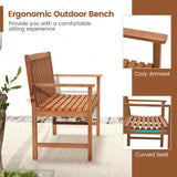 Tangkula 2-Person Eucalyptus Outdoor Garden Bench with Backrest and Armrests, Natural Finish Tangkula