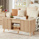 LEYAOYAO 48" Fluted Lift Top Coffee Table with Hidden Storage & Adjustable Shelves, Lifting Tabletop Large Rectangular Coffee Tables, Mid Century Modern Wood Center Table for Living Room, Natural LEYAOYAO