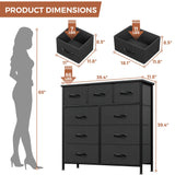 Jocoevol Fabric Dresser for Bedroom with 9 Drawers - Sturdy Steel Frame, Wooden Top & Easy Pull Chest of Drawers with Fabric Bins, Storage Organizer for Closet, Guest Room, Entryway (Black) Jocoevol