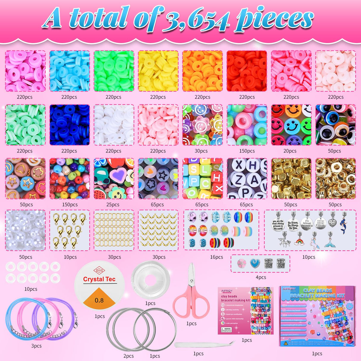 AIPRIDY 3600 Pcs Girls Toys Bracelet Making Kit, Unicorn/Mermaid Jewelry Activity, Flat College Style Beading for Friendship Jewelry Making, DIY Crafts for 4-12 Girls Birthday Christmas Gifts(Aqua) AIPRIDY