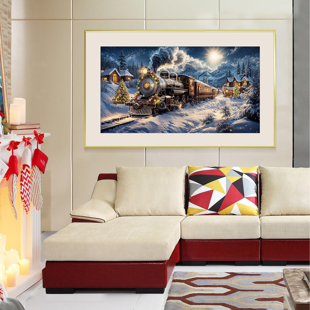 JOOZ Large Christmas Diamond Painting Kits for Adults Full Drill Christmas Train Diamond Art Kits for Adults Snow House Diamond Painting Kits Christmas Tree Gem Art for Home Wall Decor 27.5x15.7 Inch JOOZ