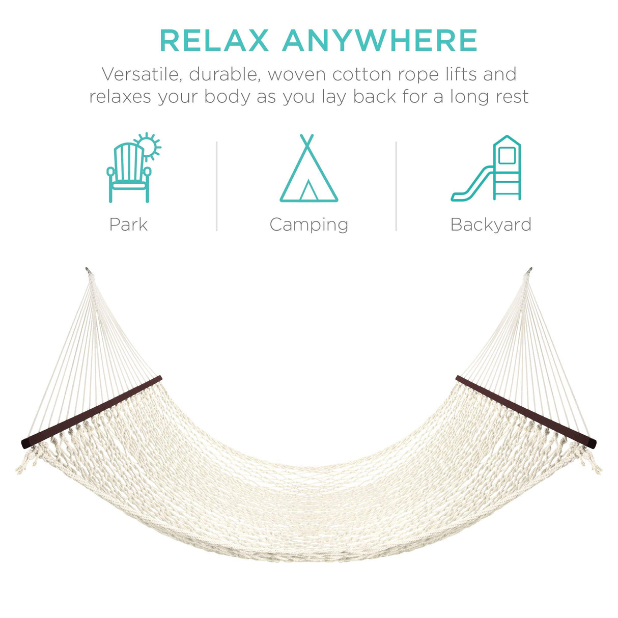 Best Choice Products 2-Person Double Hammock, Outdoor Woven Cotton Rope Hammocks for Backyard, Patio w/Spreader Bars, Carrying Case, 450lb Weight Capacity Best Choice Products