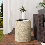 SUNBURY Concrete Side Table Set of 2, Outdoor Side Table for Patio, 14" Outdoor Accent Table Patio Round End Table, Ceramic Garden Stool Log SUNBURY