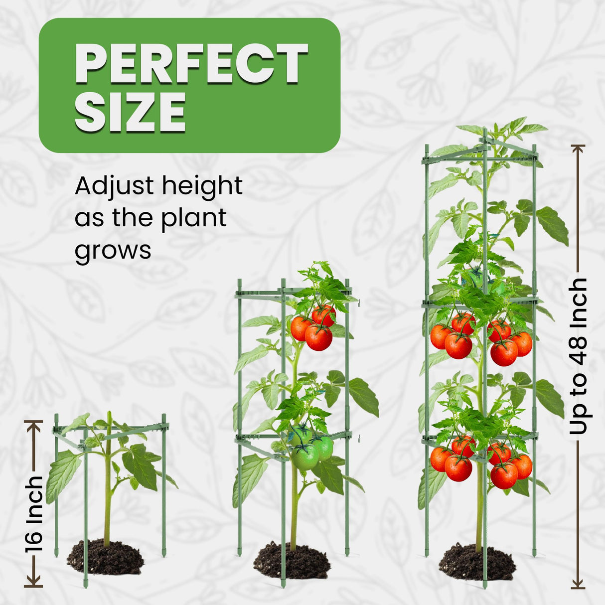 Tomato Cage - Trellis Stakes and Plant Support Structures for Vegetables and Climbing Plants - Tall Tomato Cages for Garden, Pots, Raised Garden Bed Outdoor (3 Pack - Up to 48 Inches) K-Brands